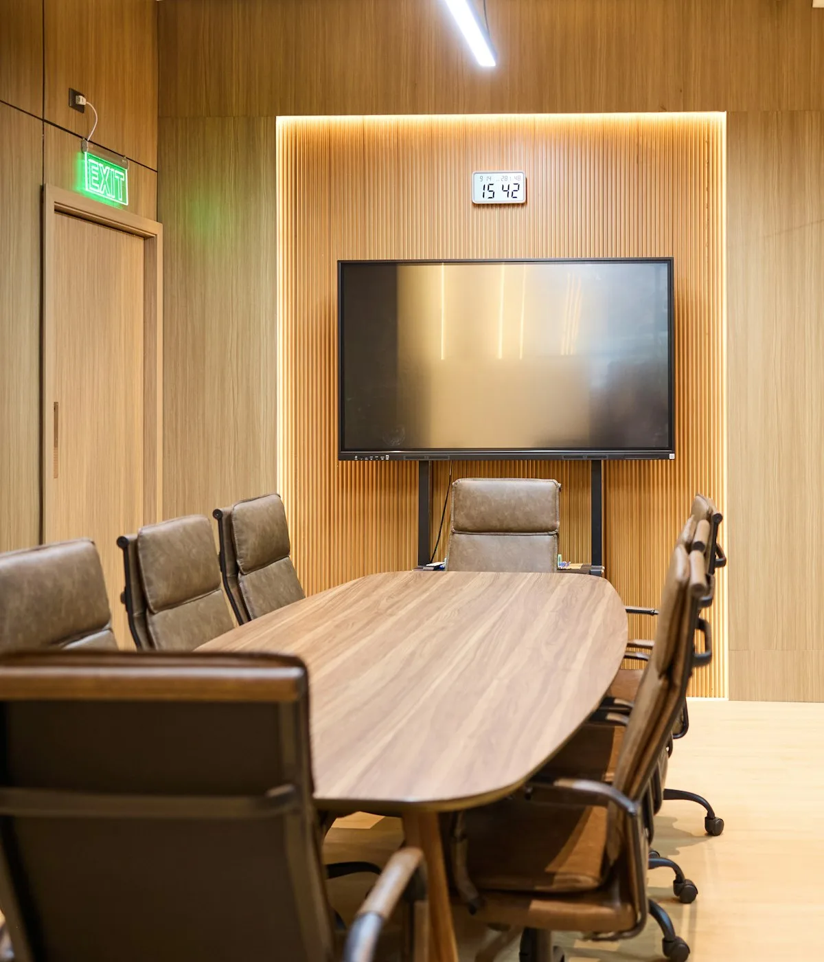 A quiet, minimal executive office interior